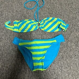 Candie's Blue and Green Striped Bikini
